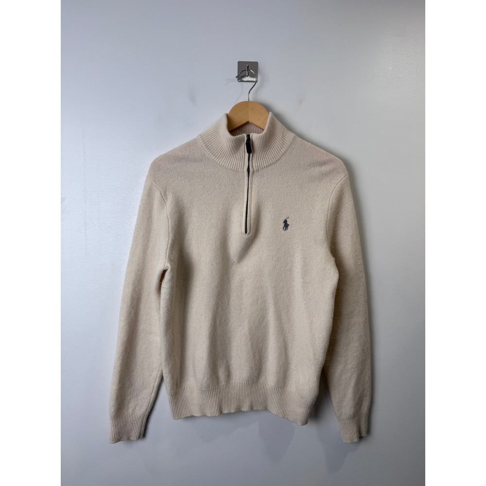 Polo Ralph Lauren Men Cream Quarter Zip Wool Cashmere Sweater Medium